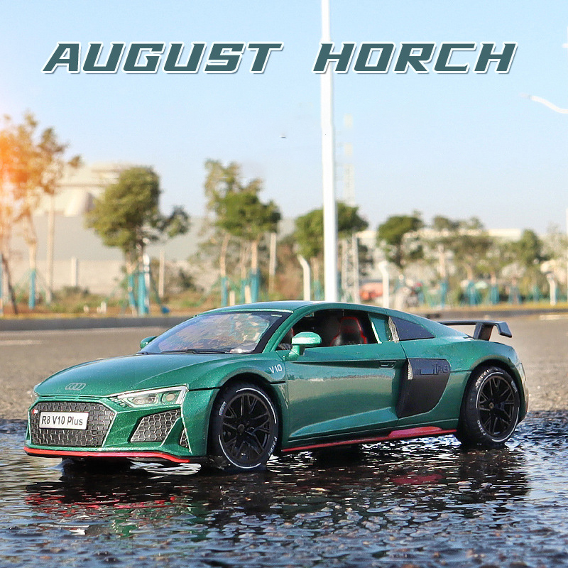 Mô hình xe ô tô audi r8 v10 plus tỷ lệ 1:24 khung hợp kim mở 2 cửa, cốp trước, có đèn âm thanh