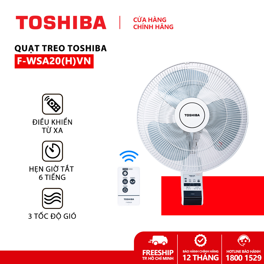 Quạt treo tường Toshiba F-WSA20(H)VN - Điều khiển từ xa - Hẹn giờ tắt - Hàng chính hãng, bảo hành 12 tháng, chất lượng Nhật Bản