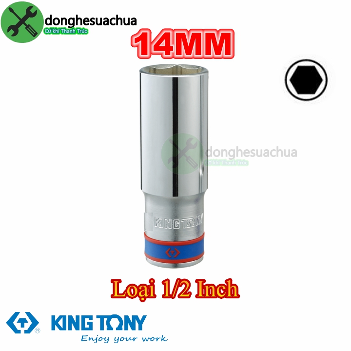 Tuýp 14mm 1/2 kingtony 423514m loại dài 6 cạnh màu trắng