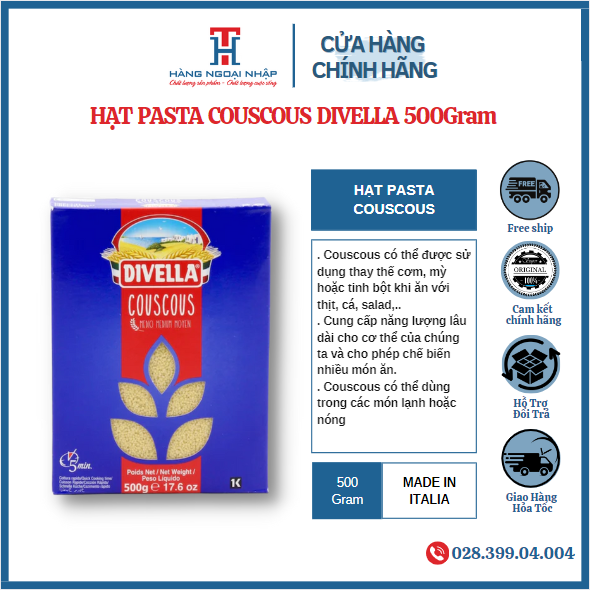 Hạt pasta couscous divella 500gr nhập khẩu ý