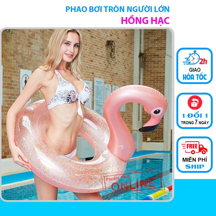 Phao bơi tròn người lớn hình hồng hạc - ánh kim 90-120cm