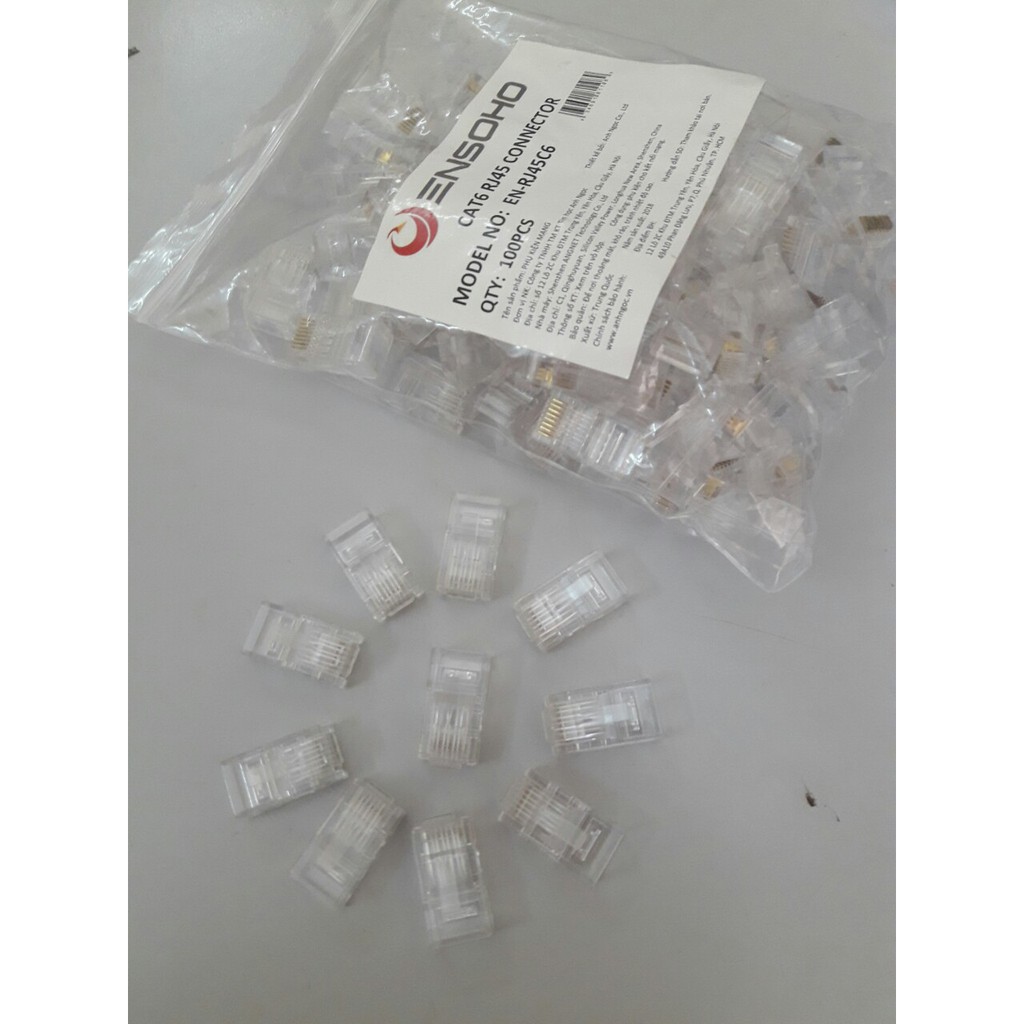 Túi hạt mạng RJ45 Cat6 ensoho 100 hạt, chất lượng đảm bảo an toàn đến sức khỏe người sử dụng, cam kết hàng đúng mô tả