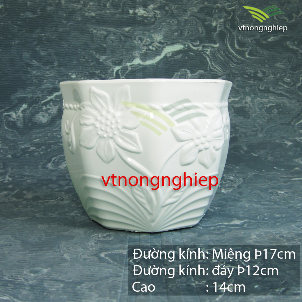 Chậu nhựa trồng hoa, chậu hoa mây, chậu nhựa trắng, đường kính 17cm, cao 14cm- vtnongnghiep