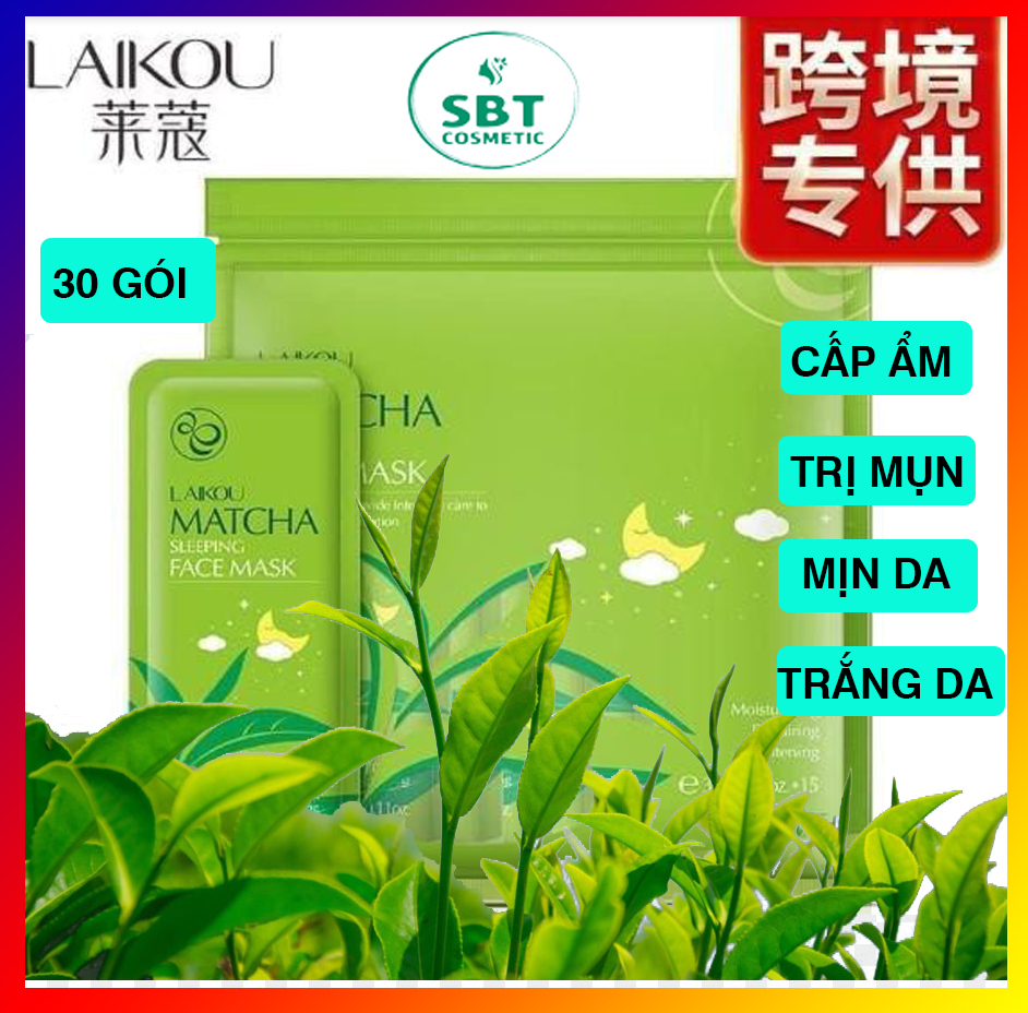 [HCM][COMBO] 2 Bịch Lớn Gồm 30 Gói Mặt Nạ Ngủ Trà Xanh Matcha Mud Mask Laikou- Dưỡng Da Đẹp Rạng Ngờii