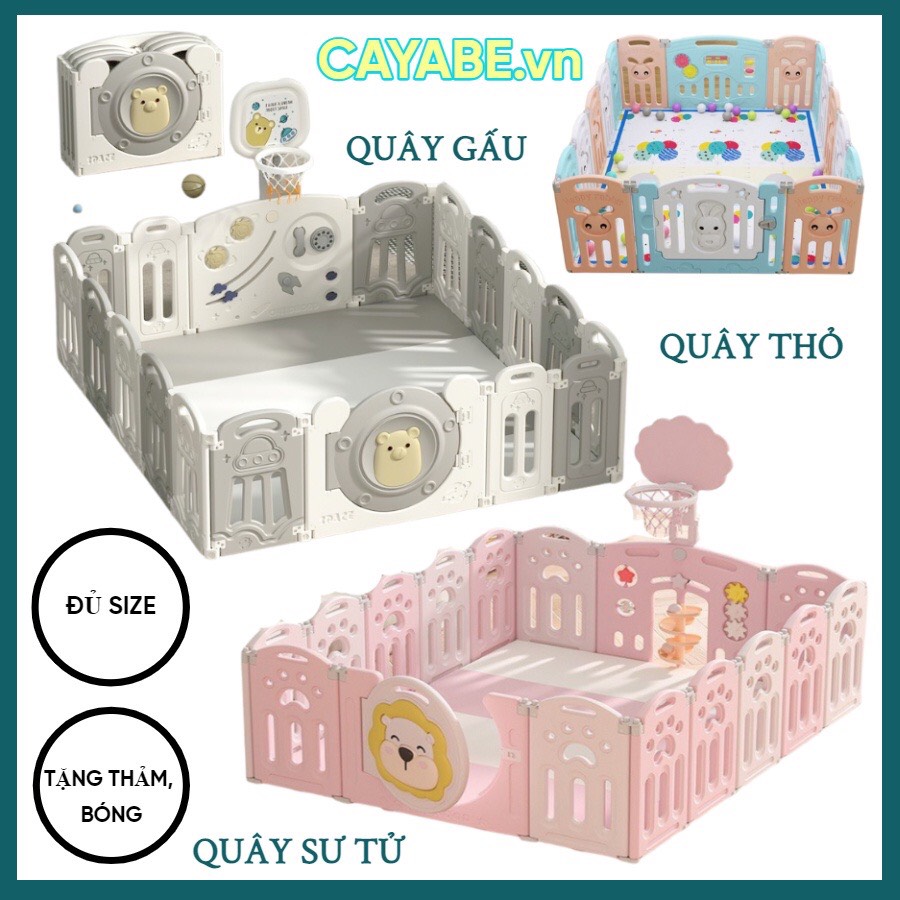 Quây bóng gấp gọn cho bé CAYABE gấu Bear phi hành tên lửa xám trắng - thỏ con - sư tử - quây dứa (tặng thảm, bóng)