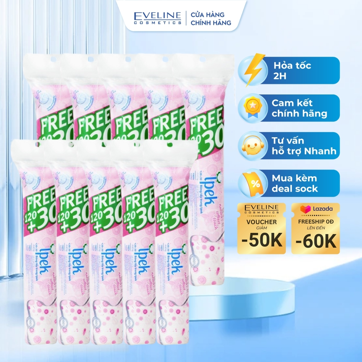 Combo 10 bông tẩy trang Ipek 150 miếng/bịch chính hãng
