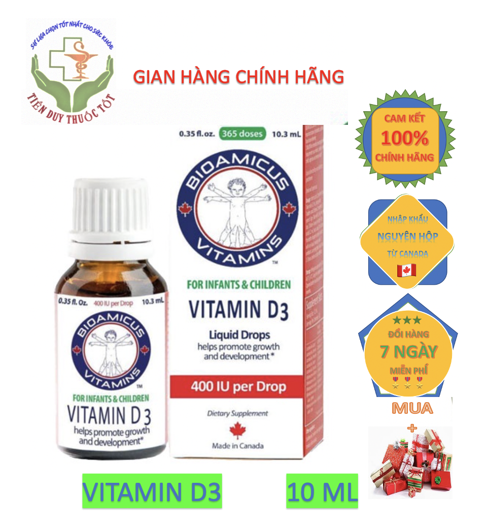 Bioamicus Vitamin D3 400IU/giọt 10 ml nhập khẩu nguyên hộp từ Canada