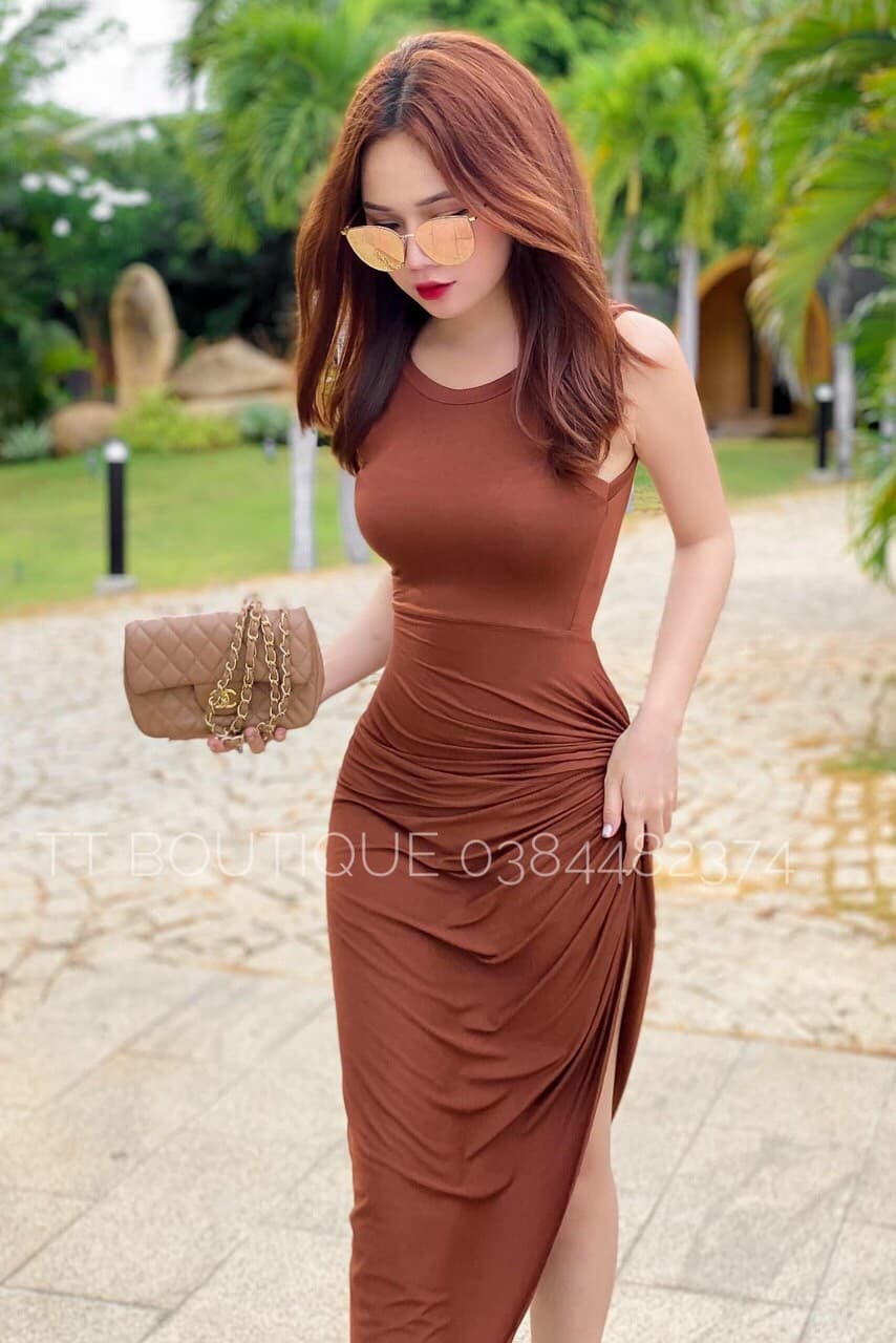 [Mẫu Mới]Đầm Nữ Thiết Kế Body Kiểu Dáng Xẻ Tà Chất Liệu Thun Cotton HARI