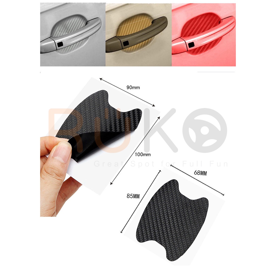 🚗 Bộ 4 Miếng Dán Carbon Bảo Vệ Hõm Tay Cầm Ô tô, xe hơi cỡ nhỏ