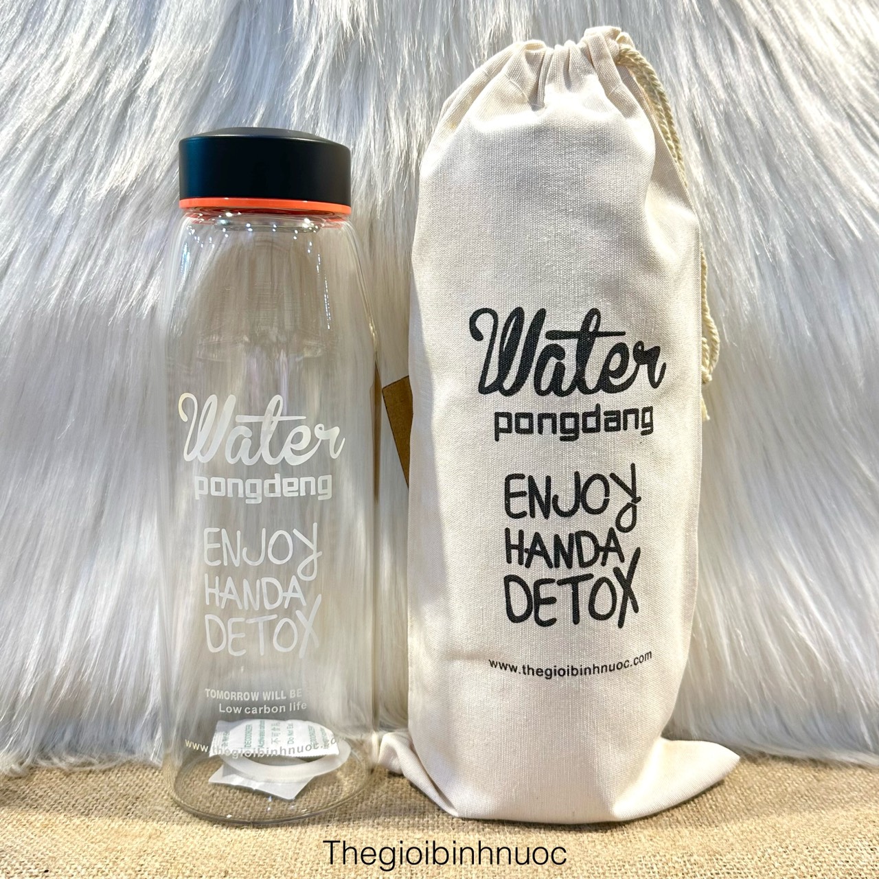 Bình nước thủy tinh lọc trà water pongdang detox 800ml tặng kèm túi n82