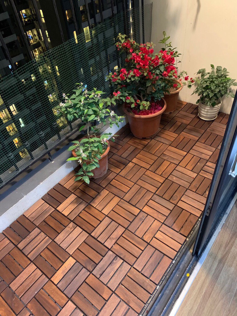 [Freeship MAX] Sàn gỗ ban công, tấm ván sàn gỗ vỉ nhựa lót ban công sân vườn, Vỉ sàn gỗ tự lắp ghép 12 Nan Vàng - Nâu - SÀN GỖ TỰ NHIÊN VỈ NHỰA, LÓT BAN CÔNG, SÂN VƯỜN