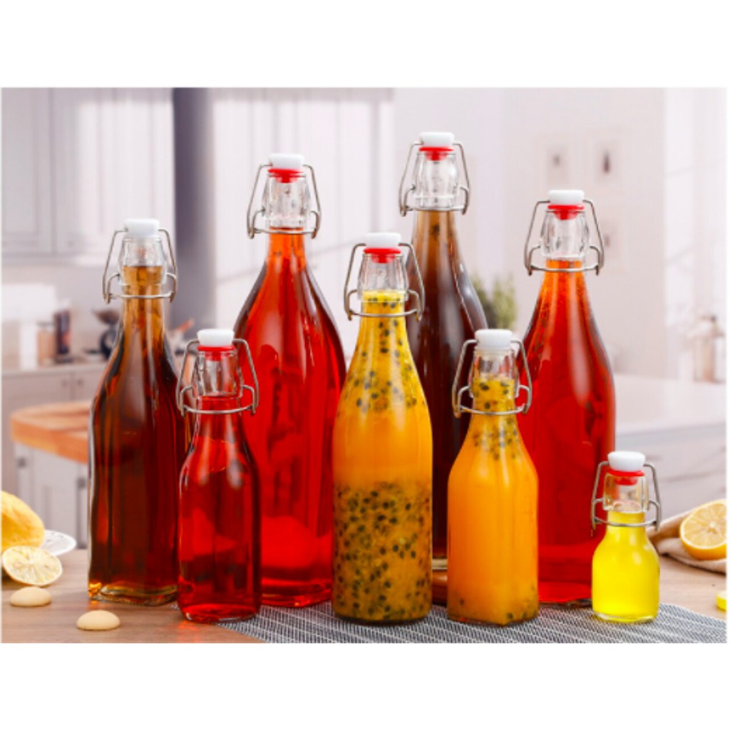 Chai thủy tinh 1 lít 1000ml 500ml 250ml nắp cài nắp gài nắp kẹp