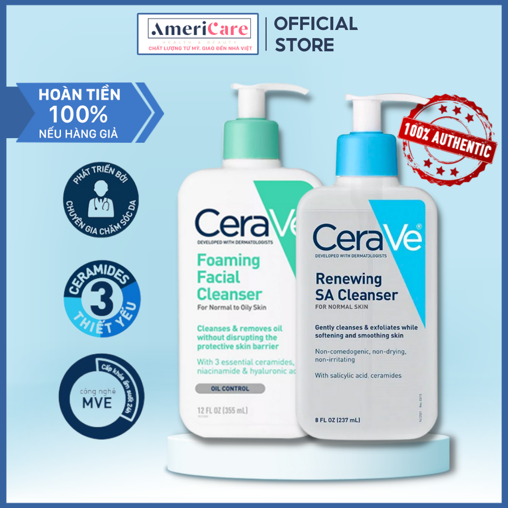 Sữa rửa mặt cerave cho da dầu/ da khô/ da mụn - cerave foaming facial cleanser/ cerave hydrating/ renewing sa cleanser