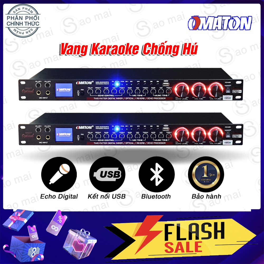[ Bán Chạy - Có clip test ] Vang cơ chống hú kết nối Bluetooth Usb Omaton MX6200FX có cổng cáp quang Optical nâng tiếng hát cho dàn âm thanh cực hay ( Tặng Dây AV 4 đầu và dây cáp quang loại tốt )