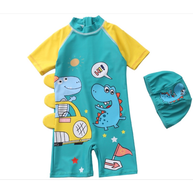 Set đồ bơi khủng long cho bé trai kèm mũ