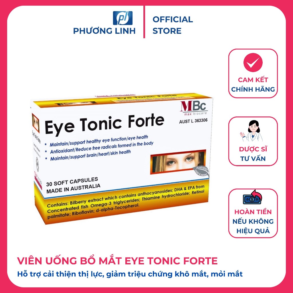 Viên uống bổ mắt người lớn Eye Tonic Forte nhập khẩu Úc hộp 30 viên hỗ trợ giảm khô mắt, cải thiện thị lực