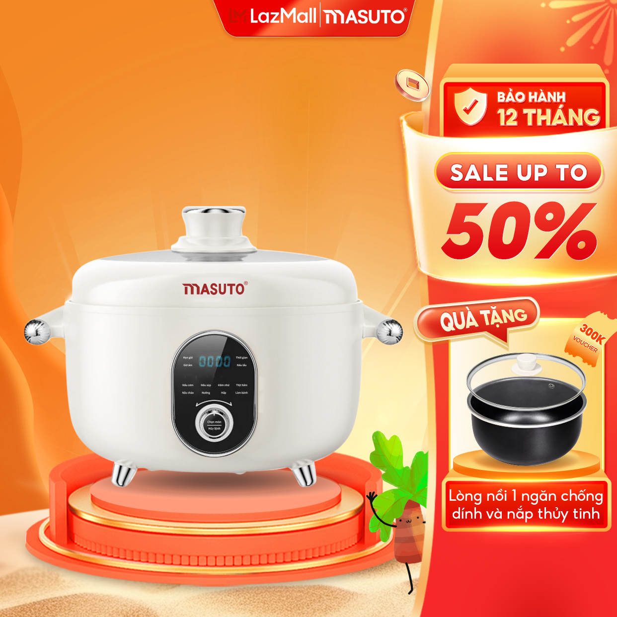 Nồi áp suất điện đa năng Masuto 2 in1 dung tích 4L công suất 1300W lòng nồi 2 ngăn