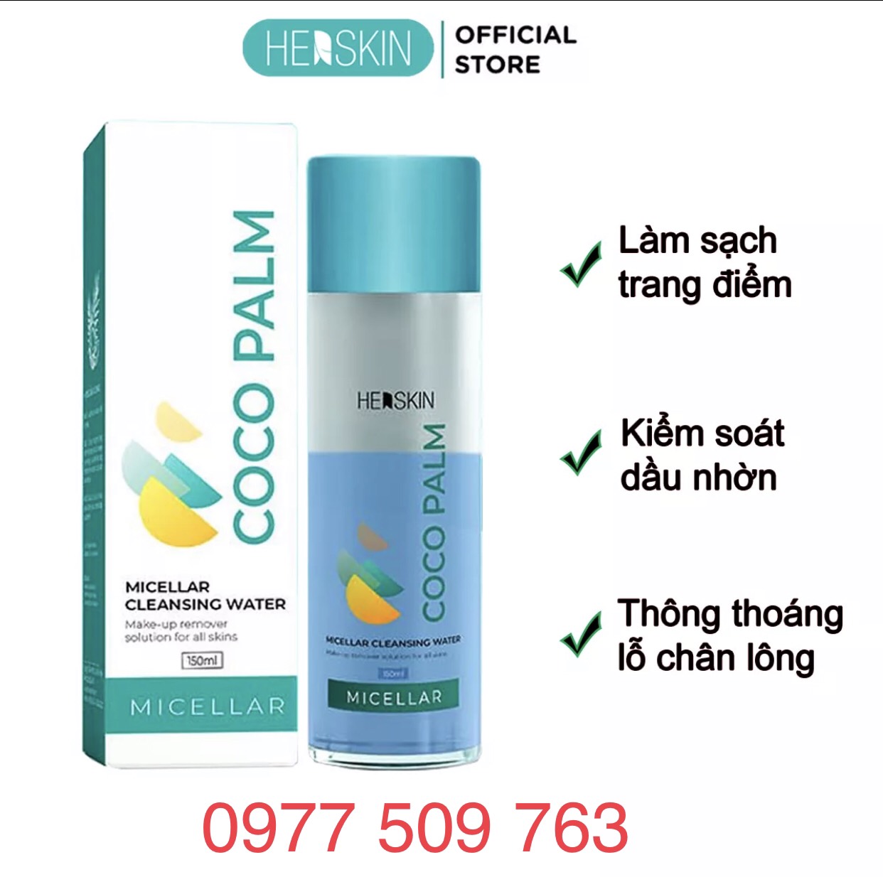 Tẩy trang da mặt- mắt- môi herskin coco palm 150ml