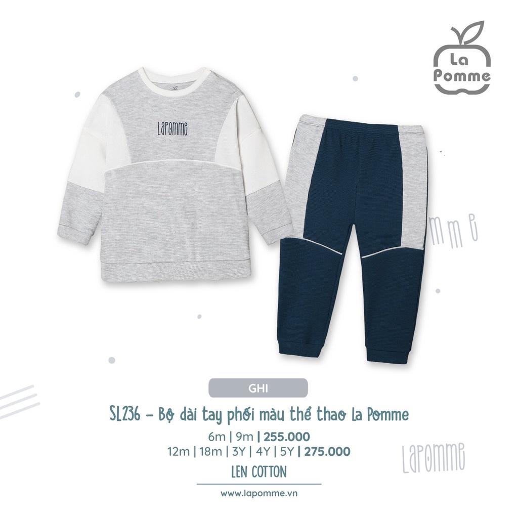 La pomme- Bộ dài tay bé trai La pomme phối màu thể thao SL236