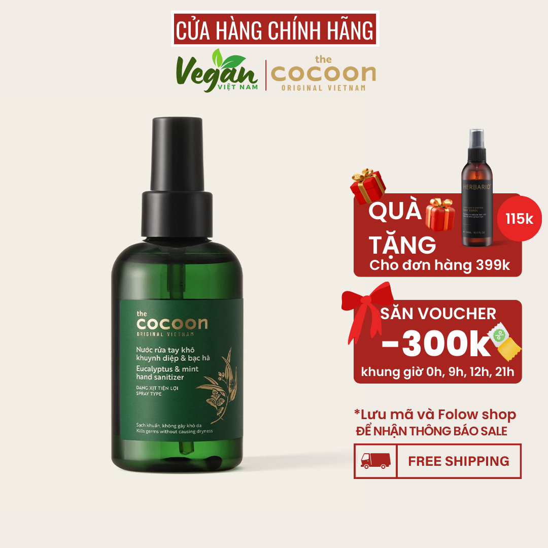 Nước rửa tay khô khuynh diệp và bạc hà cocoon 140ml xịt rửa tay khô khử khuẩn - Vegan Việt Nam