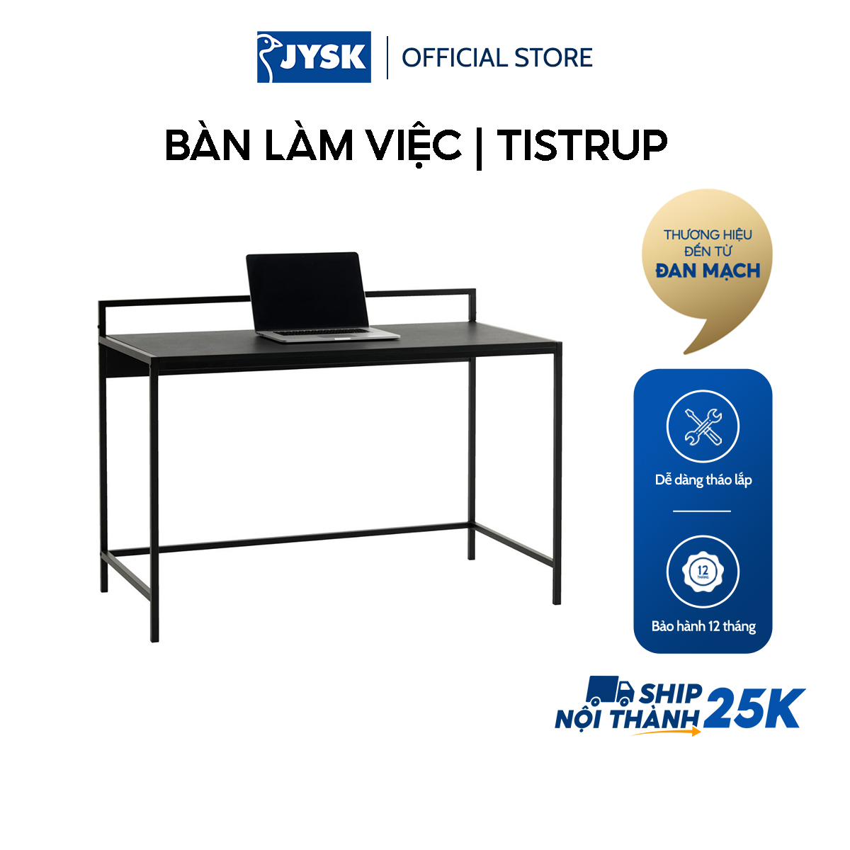 Bàn làm việc | JYSK Tistrup | kim loại/gỗ công nghiệp | đen | R60xD120xC75cm