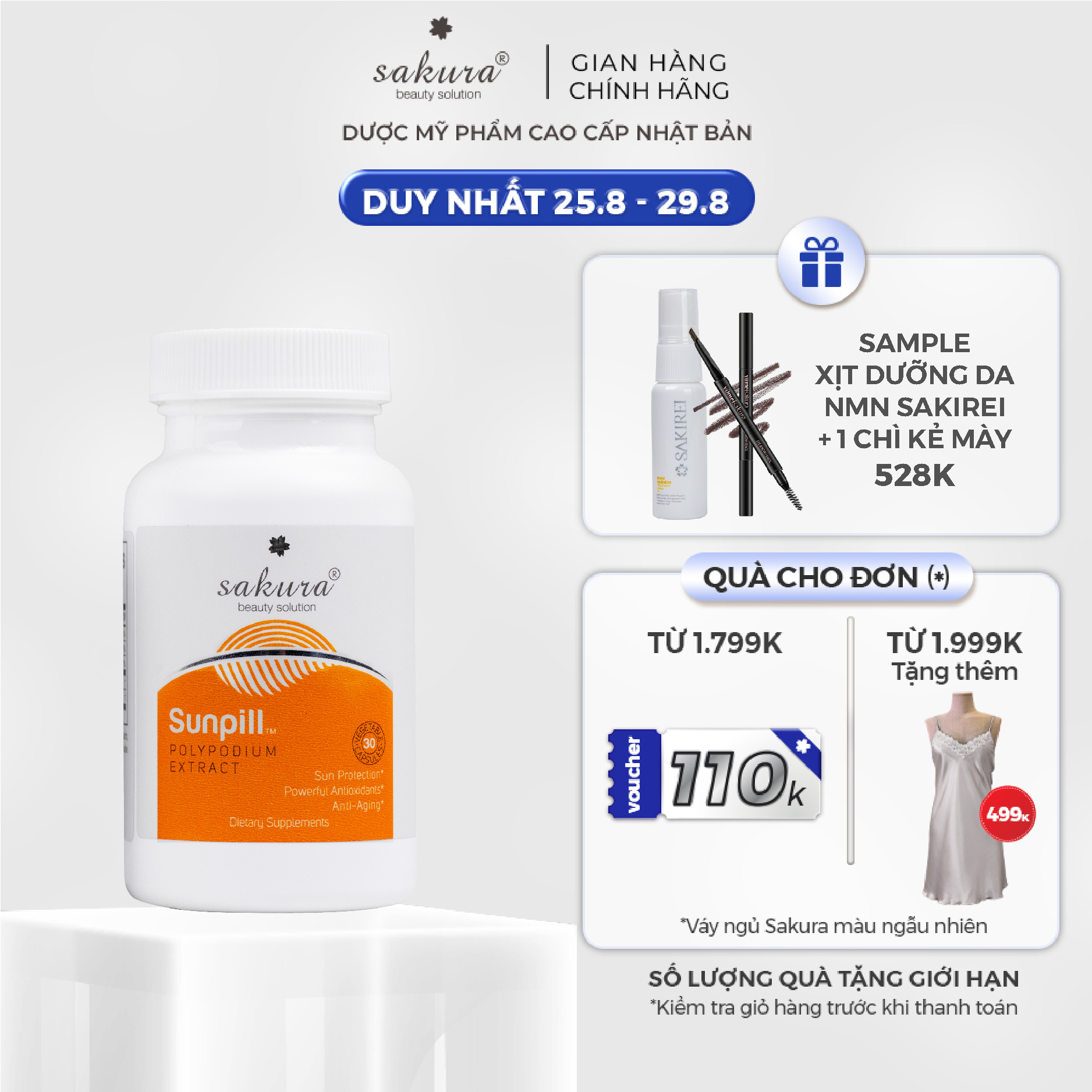 Viên uống chống nắng sinh học toàn thân Sakura Sunpill 30 viên