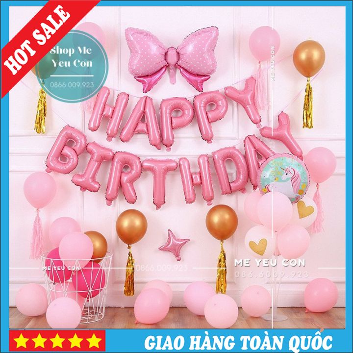 🍀Set trang trí sinh nhật🍀 - Set trang trí sinh nhật Happy Bridthday màu hồng cho các bé