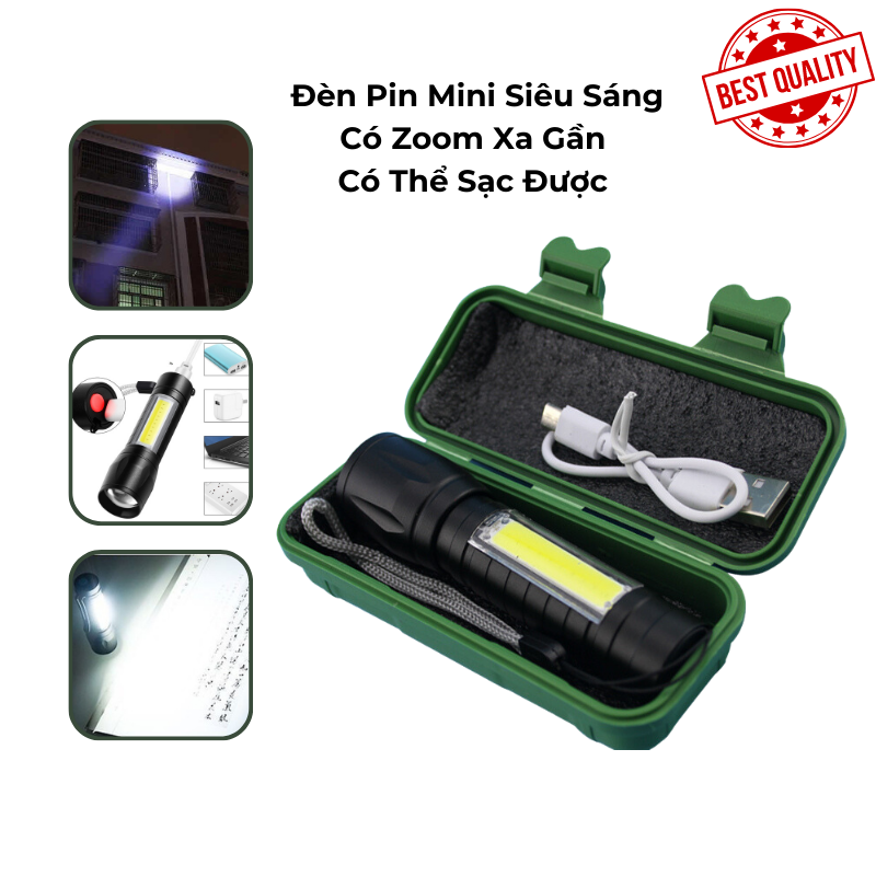Full hộp đèn pin mini siêu sáng cao cấp có zoom xa gần, đèn pin mini led siêu sáng - a511