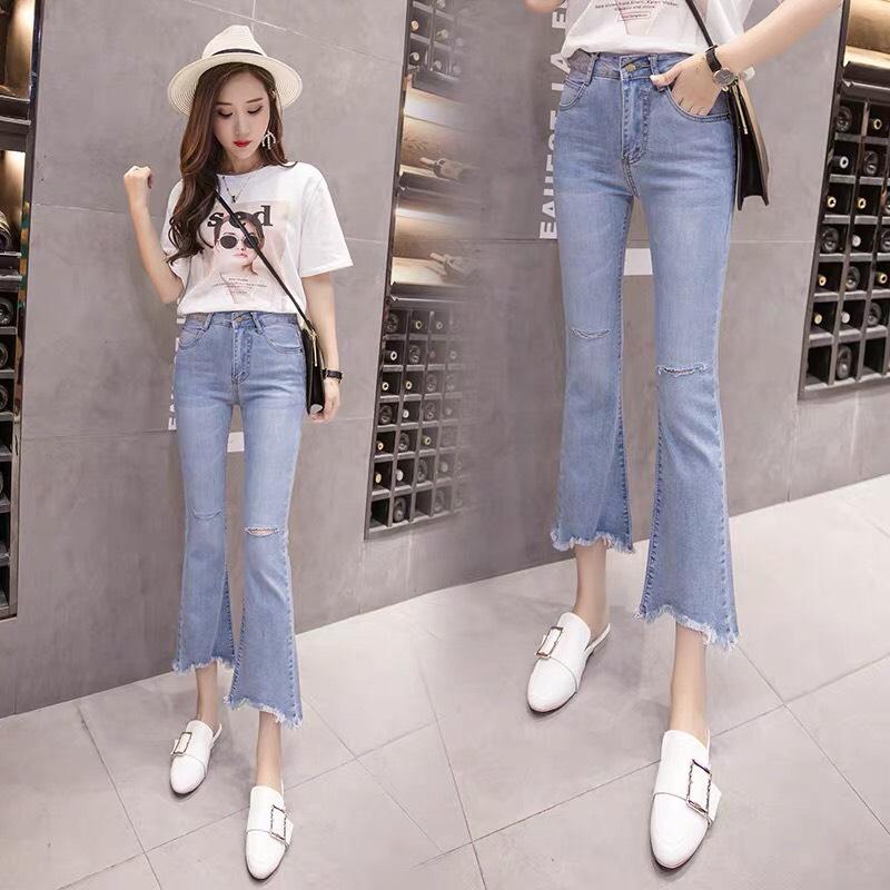 Quần Jean Nữ Ôm Ống Loe Rách Đùi Siêu Xinh VITORY