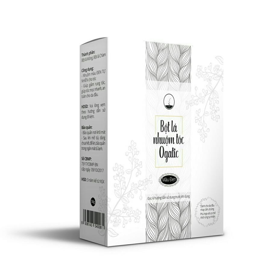 Bột lá nhuộm tóc Ogatic 50gr màu đen sản phẩm an toàn không hóa chất