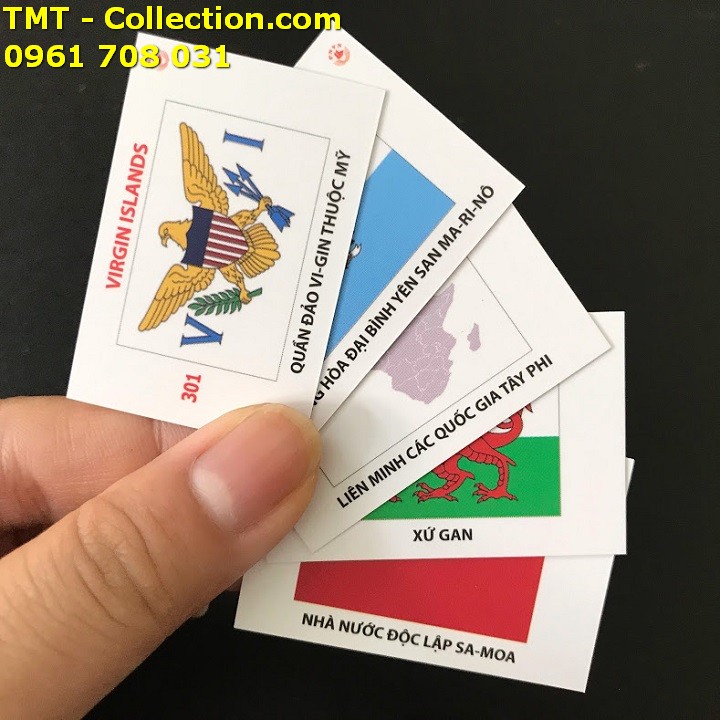 Bộ flash card 361 lá cờ quốc kỳ của các quốc gia vùng lãnh thổ; Kích thước hộp đựng ngoài là 11,8x5x3,5cm (Dài x Rộng x Cao); Nhiều màu sắc-TMT Collection-SP002399