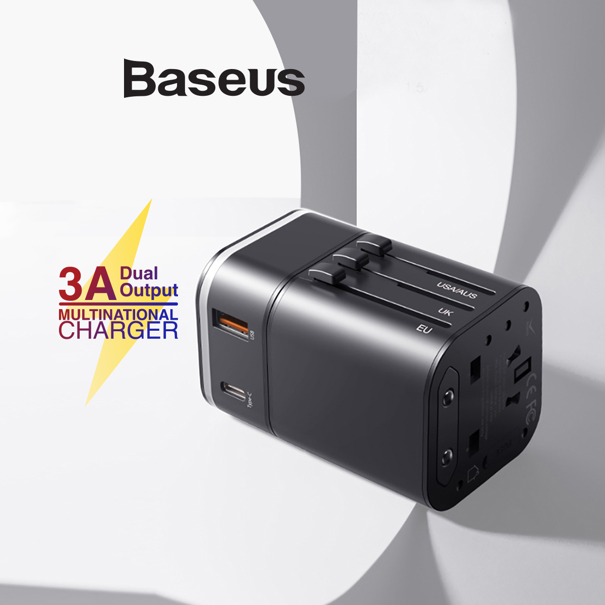 Củ sạc nhanh du lịch đa năng Baseus Removable 2in1 Universal Travel Adapter PPS Quick Charger Edition, hỗ trợ sạc nhanh 3A, adapter tương thích hơn 200 quốc gia