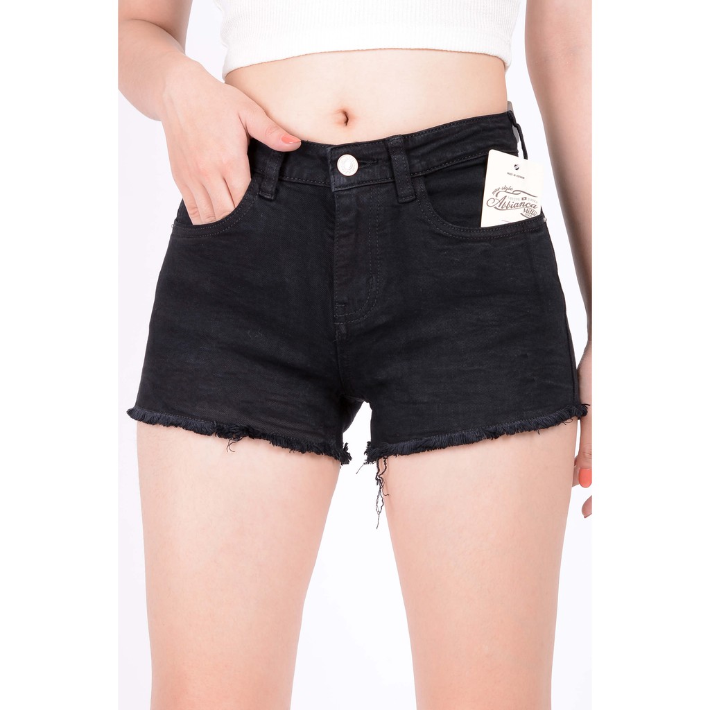 Quần short jean nữ ngắn đẹp lưng cao cạp cao đen trắng trơn gấu tua rua hàng hiệu cao cấp mã 441 VANIZEN