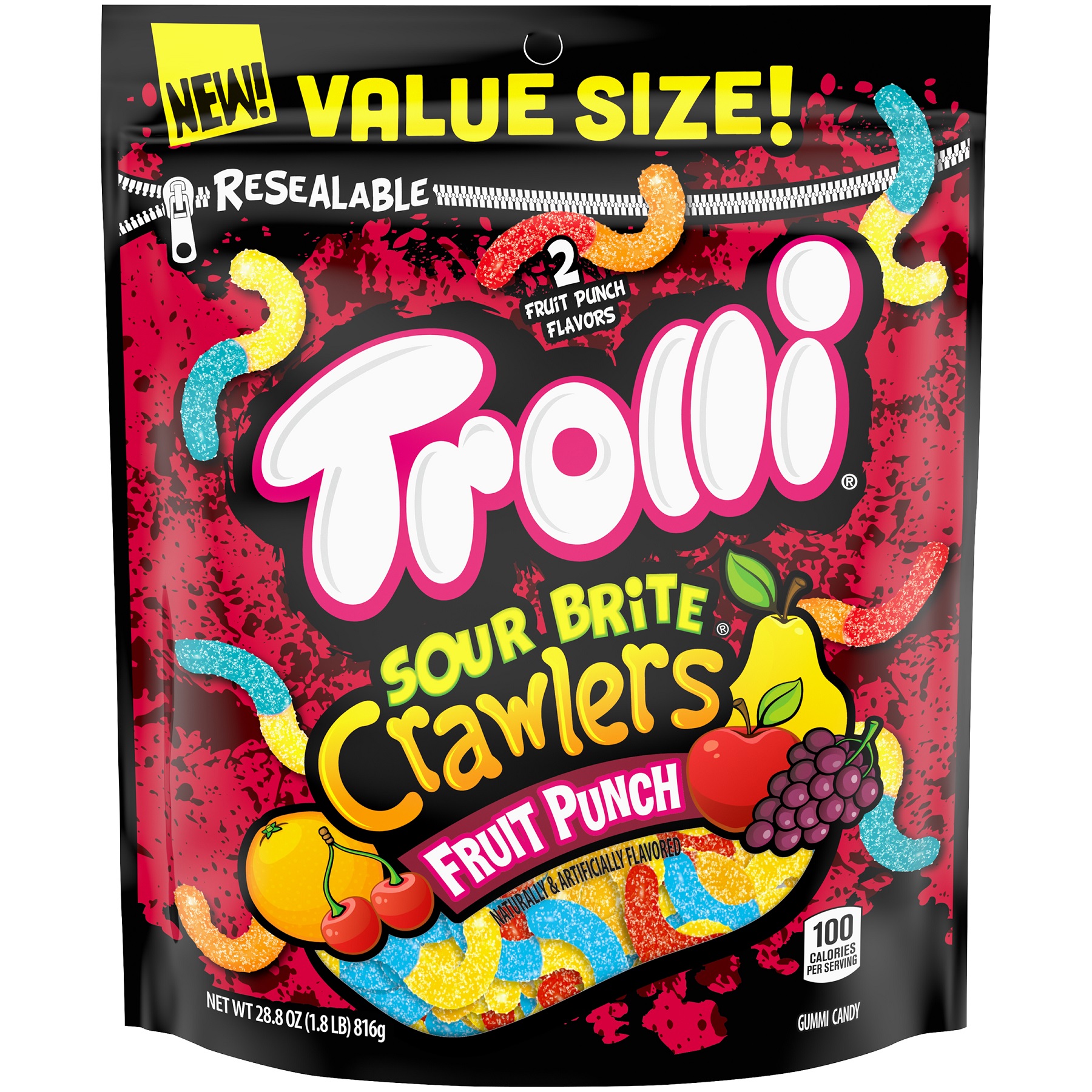 Kẹo dẻo chua ngọt Trolli Sour Brite Crawlers Fruit Punch - 816gram