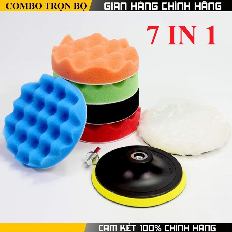 Bộ 7 phớt lông cừu, xốp mút đánh bóng ô tô 3-4-5 inch