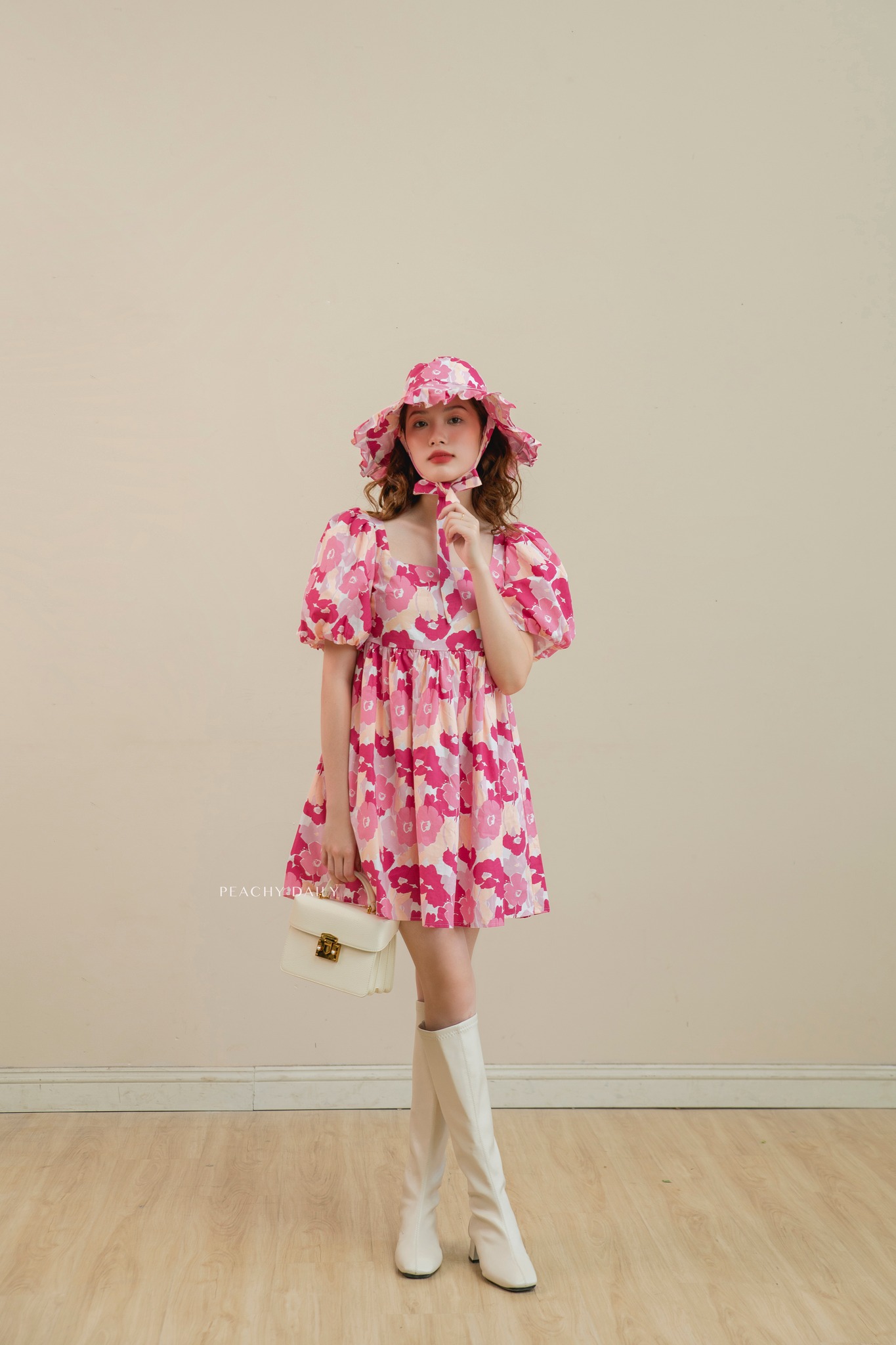 Váy nữ tay bồng hoạ tiết hoa Peachy Daily- VIVIAN DRESS chất liệu thô hoa
