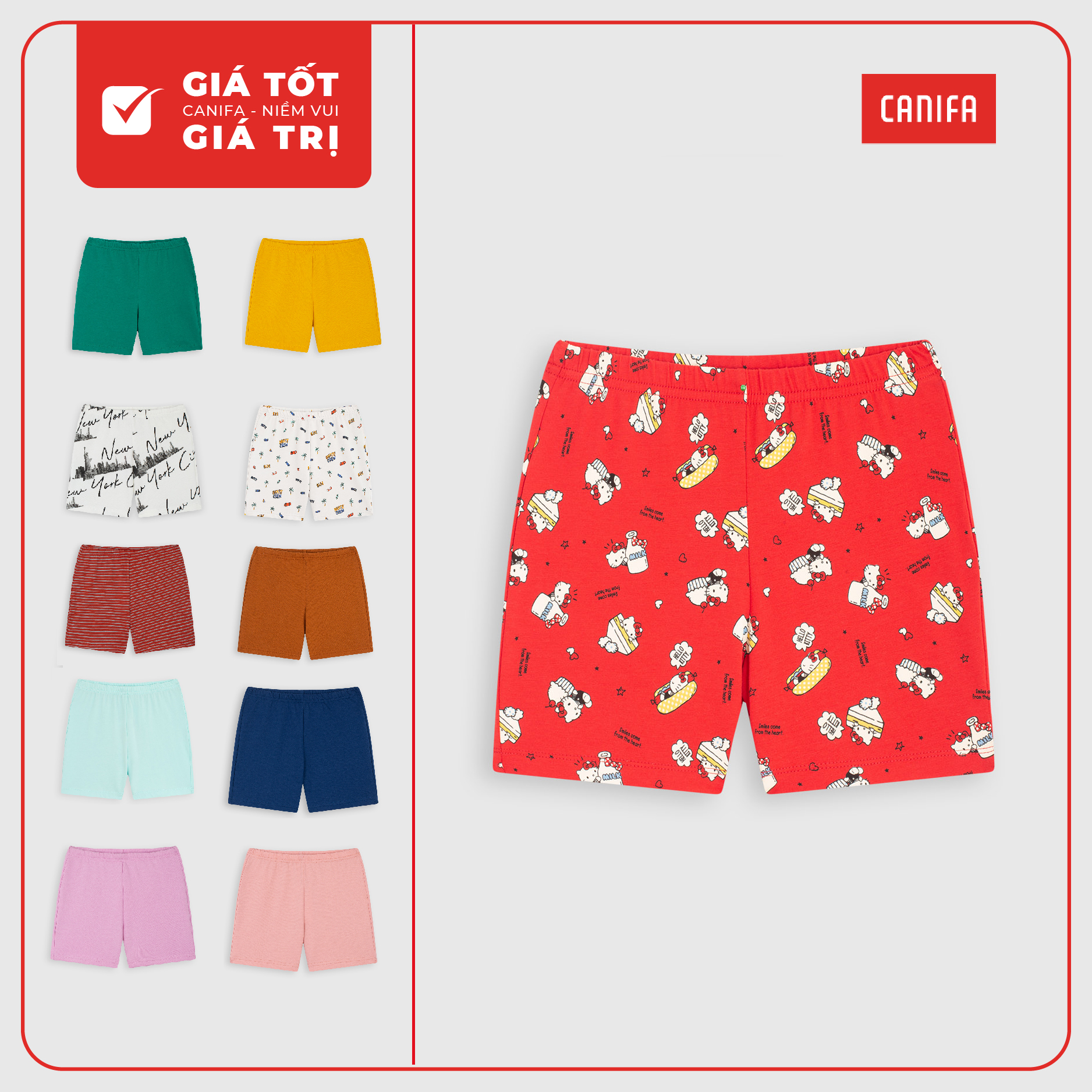 Quần short thun mặc nhà unisex trẻ em CANIFA chất liệu cotton 3LB22S001 20 màu