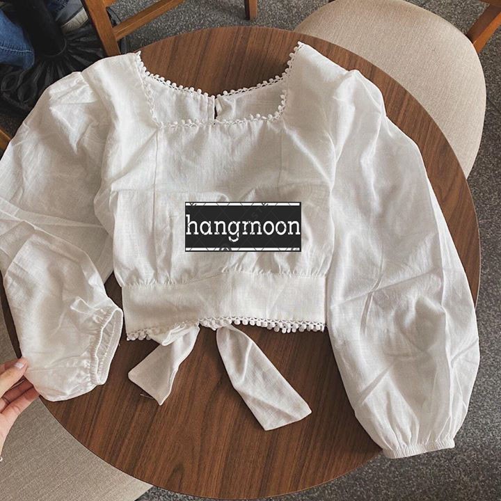Áo kiểu nữ cột nơ phối ren