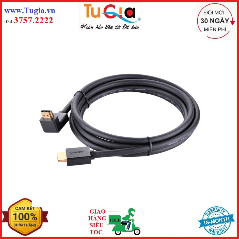 Cáp hdmi 1 đầu bẻ góc 90 độ dài 3m ugreen 10280 - hàng chính hãng