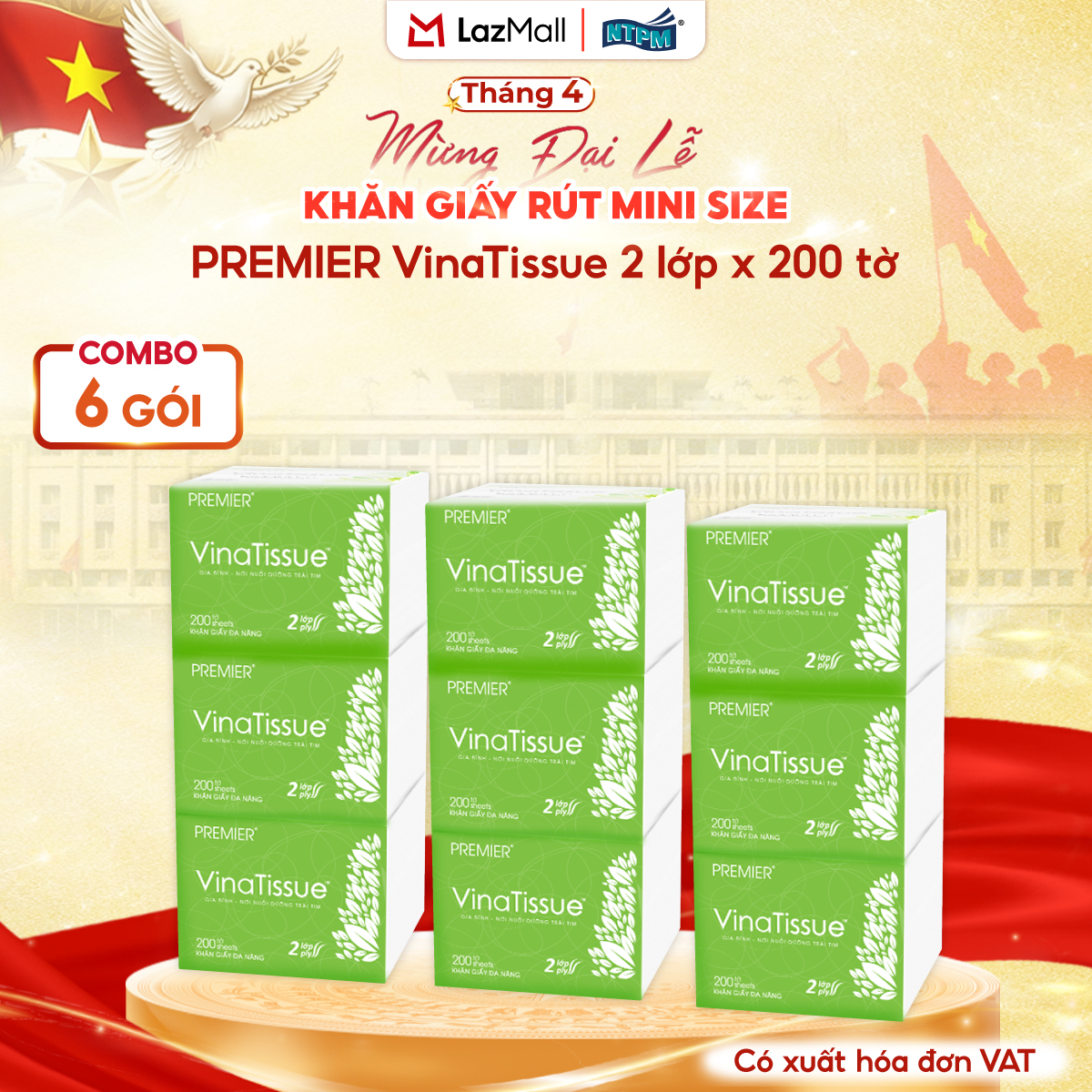 [COMBO 9 GÓI] Khăn giấy rút đa năng PREMIER VinaTissue, 2 lớp - 100% bột giấy nguyên sinh, không chất tẩy, 200 tờ/gói – Chính hãng