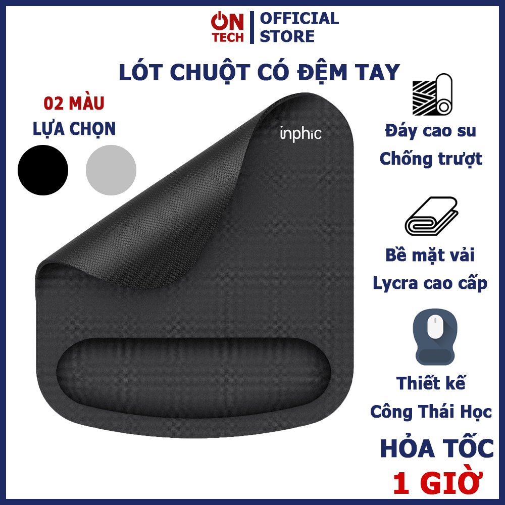 Lót chuột có đệm tay chống mỏi, miếng lót chuột máy tính laptop, tấm lót chuột chống trượt, pad chuột công thái học
