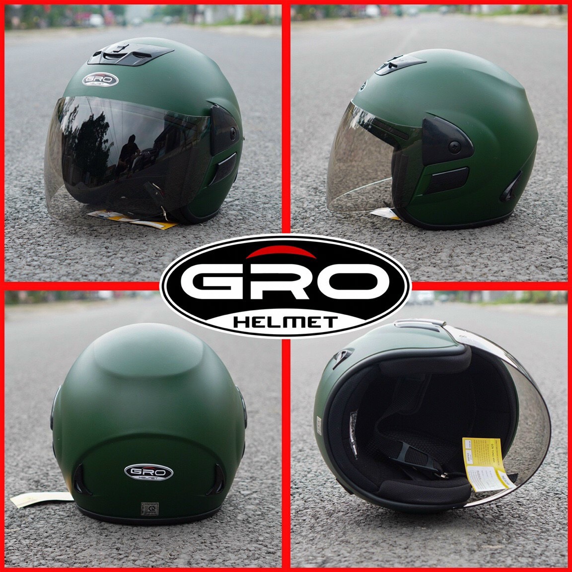 Nón bảo hiểm GRO Honda xanh bộ đội