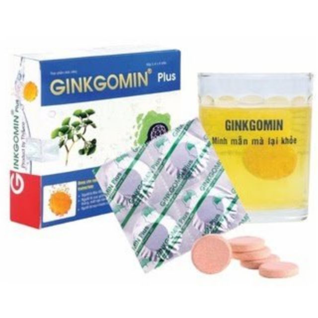 [HCM]Ginkgomin Plus - hộp 20 viên sủi tăng cường máu lên não cải thiện trí nhớ