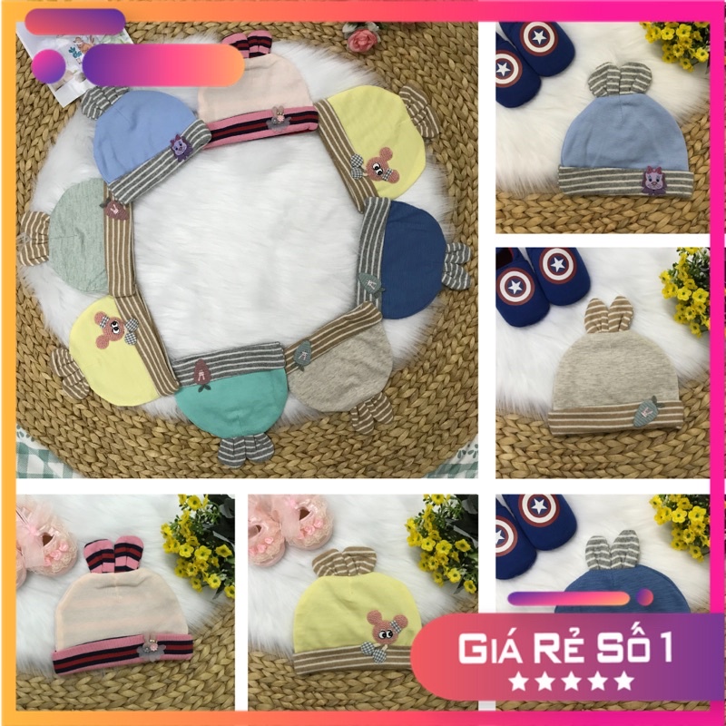 Nón tai thỏ cho bé sơ sinh Nón sơ sinh với chất liệu 100% cotton