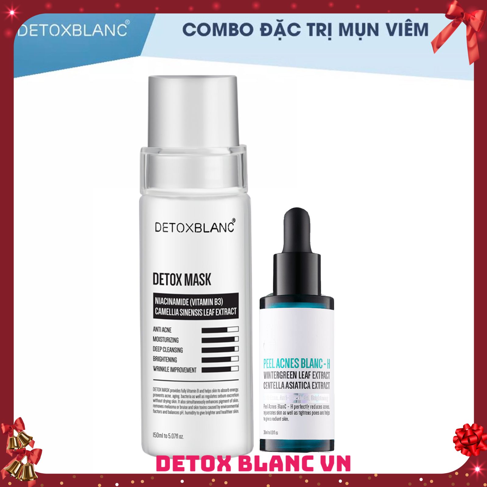 Bộ đôi Detox mask thải độc trắng da và Serum Peel mẫu H xóa mụn viêm, mụn bọc cho da mặt Detox BlanC