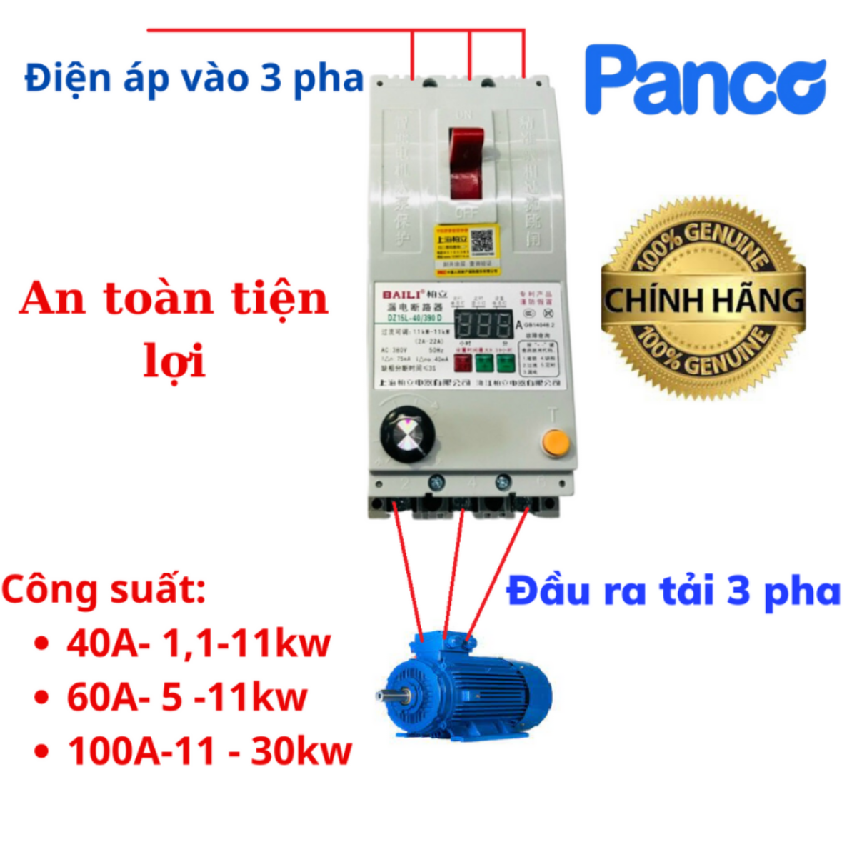Aptomat bảo vệ mất pha hẹn giờ, chống giật baili ,, bảo vệ quá tải mô tơ 3 pha điện áp 380v ankazi