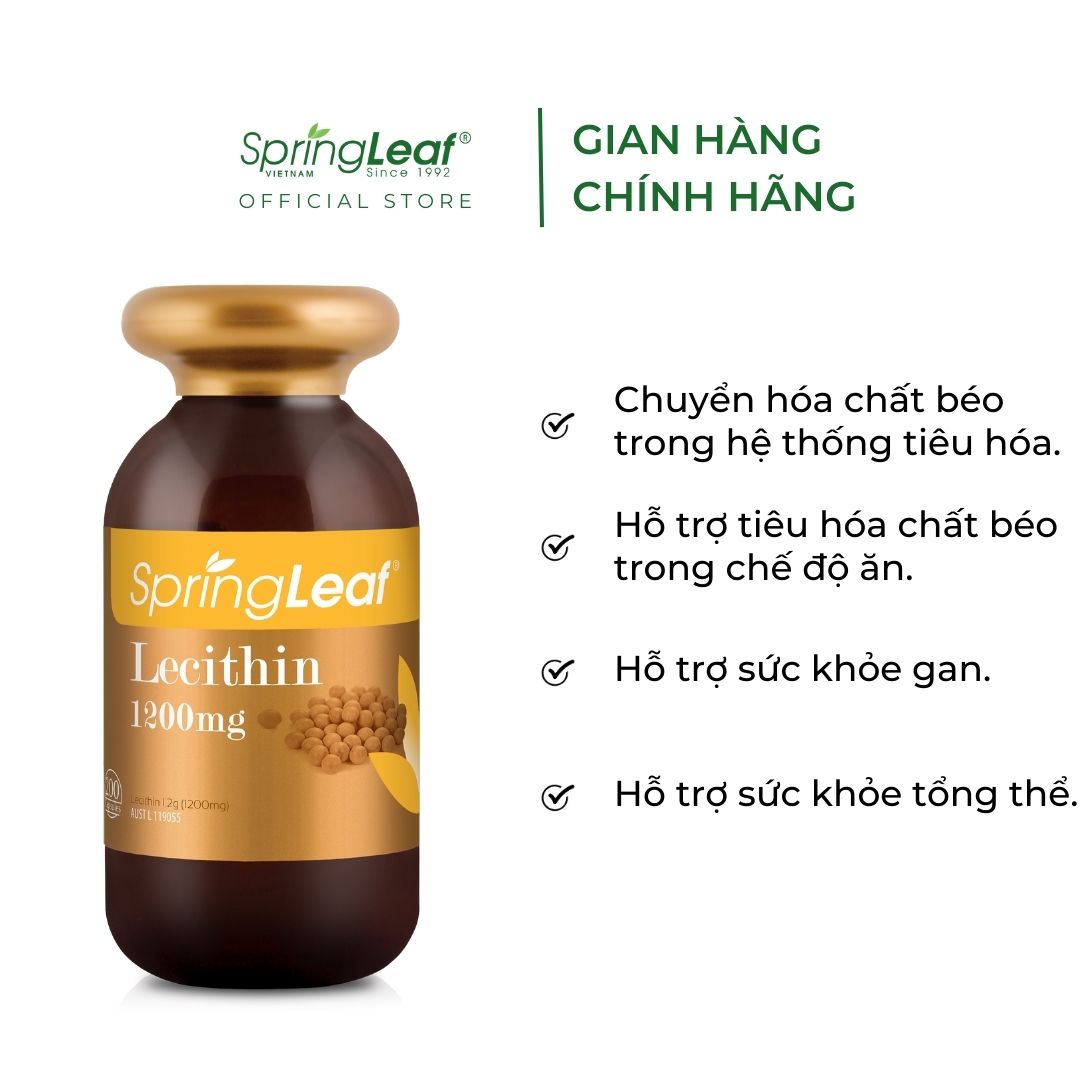 Viên uống mầm đậu nành hỗ trợ cải thiện hệ tiêu hóa, hỗ trợ sức khỏe gan SpringLeaf Lecithin 1200mg 200 viên