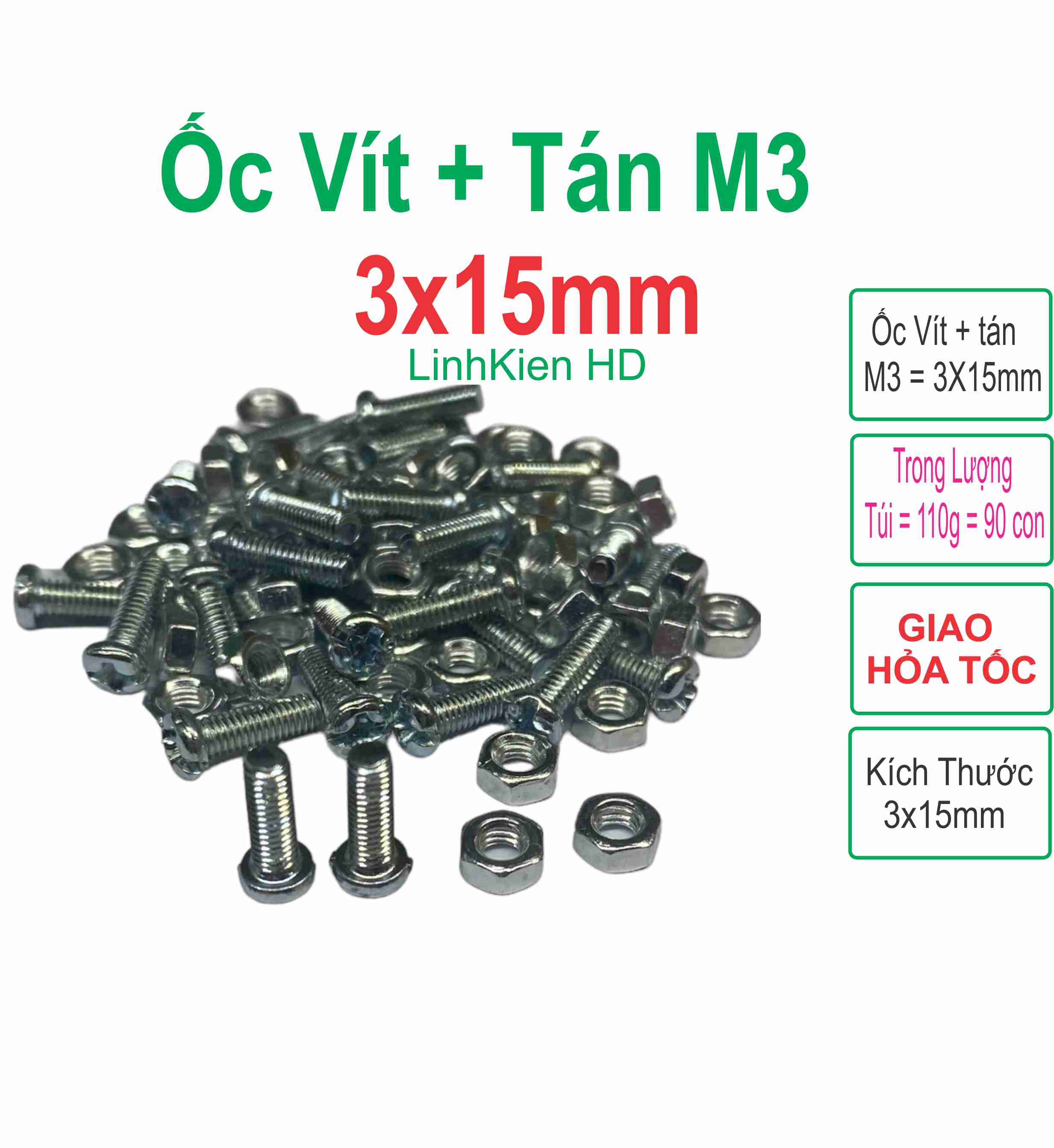 Ốc vít tán m3 3ly dài 1.5cm khoảng 90-100 con - linhkien hd