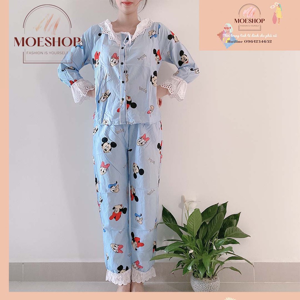 Bộ đồ ngủ nữ kiểu đẹp - Đồ bộ tay dài mặc nhà dể thương