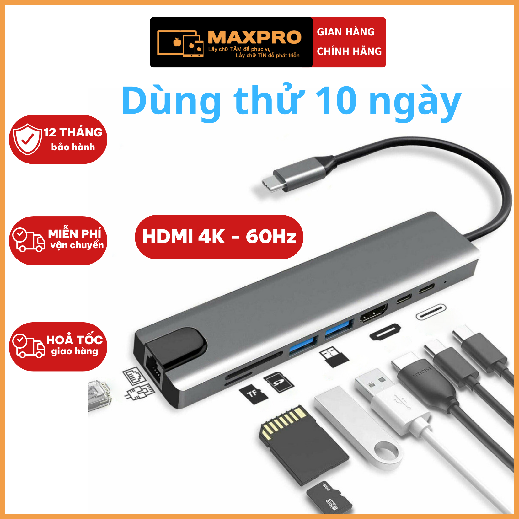 Hub type c to hdmi 4k- 60hz cho macbook/ipad/laptop/điện thoại, hub chuyển đổi type c sang hdmi, cổng chuyển đổi type c